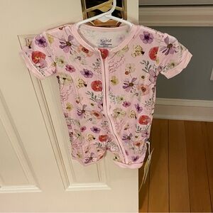 NWT Kickee Pants Bamboo Shorty Sleeper Shrinking Violet Pressed Flowers 18-24M